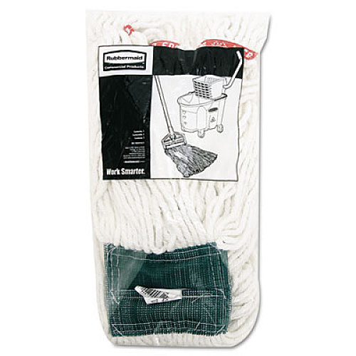 Rubbermaid Commercial Web Foot Shrinkless Looped-End Wet Mop Head with 5" Headband, Cotton/Synthetic, Medium, White, 6/Carton (A25206WHICT)
