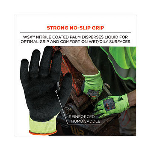 ergodyne ProFlex 7041 ANSI A4 Nitrile-Coated CR Gloves, EN388: 4X42D, 10" Long, Large, Lime, Pair (17814)