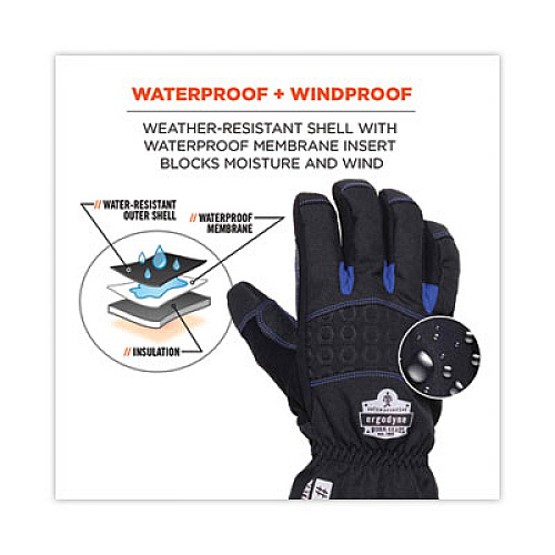 ergodyne ProFlex 819WP Extreme Thermal WP Gloves, EN388: 4222B, 9" Long, XX-Large, Black, Pair (17616)