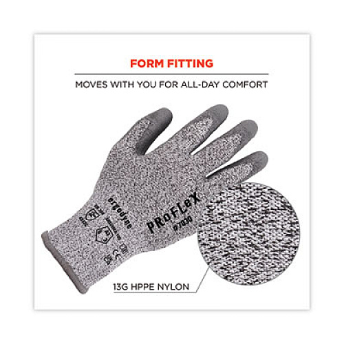 ergodyne ProFlex 7030 ANSI A3 PU Coated CR Gloves, EN388: 4X42C, 9" Long, Medium, Gray, Pair (10463)