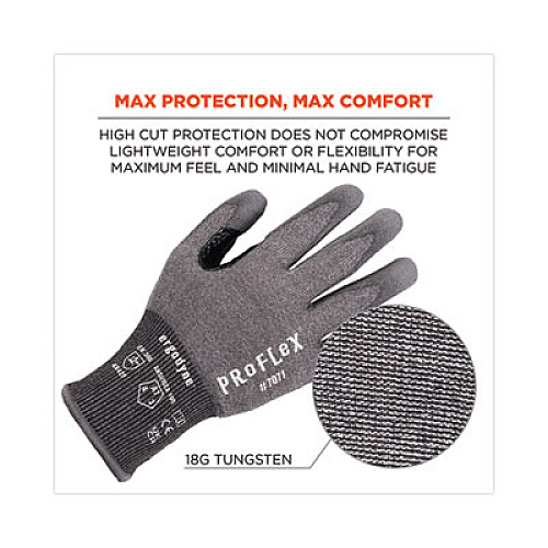 ergodyne ProFlex 7071 ANSI A7 PU Coated CR Gloves, EN388: 4X42F, 9" Long, Medium, Gray, 12 Pairs (18063)