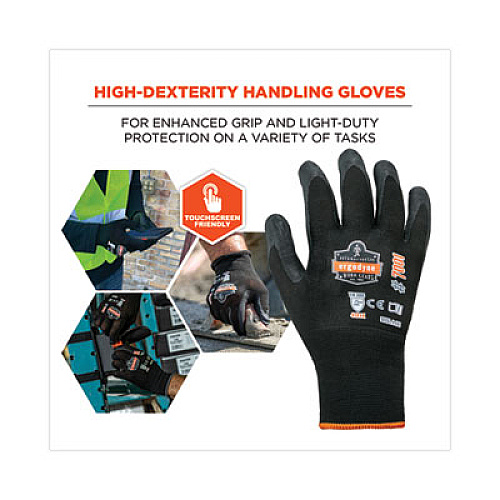 ergodyne ProFlex 7001 Nitrile-Coated Gloves, EN388: 4121X, 9" Long, Large, Black, 144 Pairs/Carton (17854)