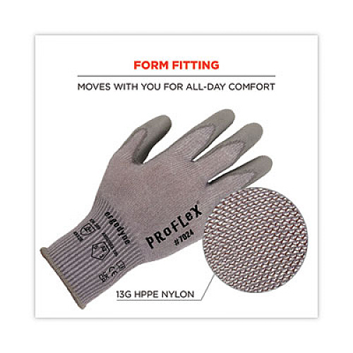 ergodyne ProFlex 7024 ANSI A2 PU Coated CR Gloves, EN388: 4X42B, 9" Long, XX-Large, Gray, Pair (10406)