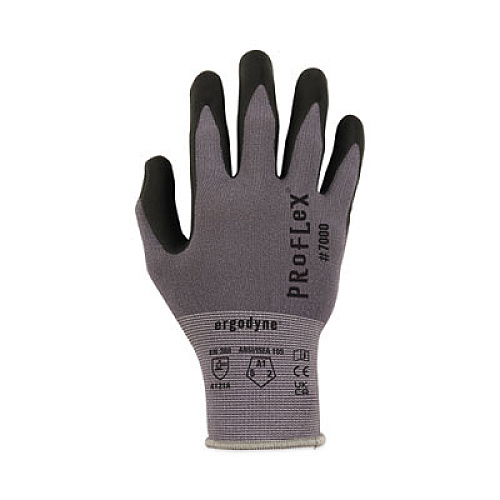 ergodyne ProFlex 7000 Nitrile-Coated Gloves Microfoam Palm, EN388: 4121A, 9" Long, Small, Gray, Pair (10372)
