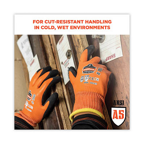 ergodyne ProFlex 7551 ANSI A5 Coated Waterproof CR Gloves, EN388: 4X43E, 10.5" Long, Large, Orange, Pair (17674)