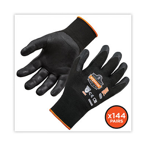 ergodyne ProFlex 7001 Nitrile-Coated Gloves, EN388: 4121X, 9" Long, Large, Black, 144 Pairs/Carton (17854)