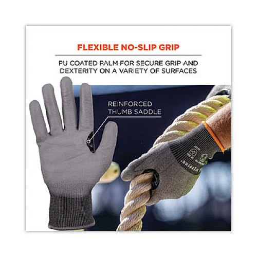 ergodyne ProFlex 7071 ANSI A7 PU Coated CR Gloves, EN388: 4X42F, 9" Long, XX-Large, Gray, Pair (18076)
