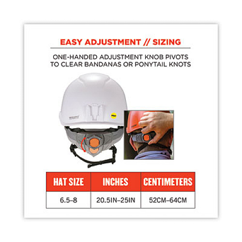 ergodyne Skullerz 8974-MIPS Class E Safety Helmet with MIPS Elevate Ratchet Suspension, White (60254)