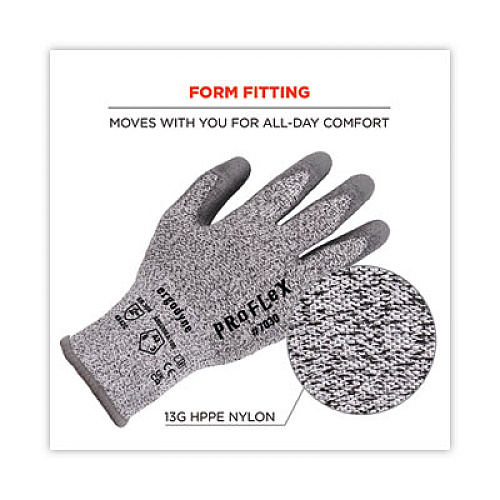 ergodyne ProFlex 7030 ANSI A3 PU Coated CR Gloves, EN388: 4X42C, 9" Long, Large, Gray, Pair (10464)