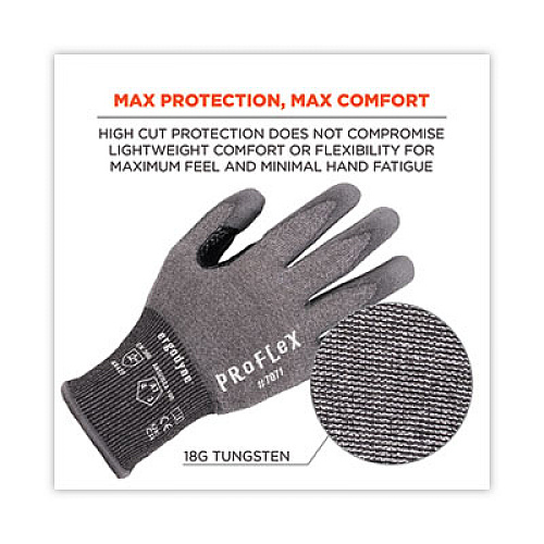 ergodyne ProFlex 7071 ANSI A7 PU Coated CR Gloves, EN388: 4X42F, 9" Long, X-Large, Gray, Pair (18075)
