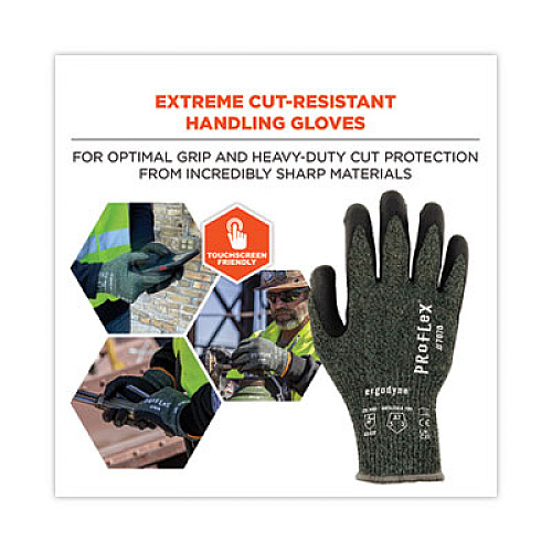 ergodyne ProFlex 7070 ANSI A7 Nitrile Coated CR Gloves, EN388: 4X42F, 9" Long, Large, Green, 12 Pairs (18034)