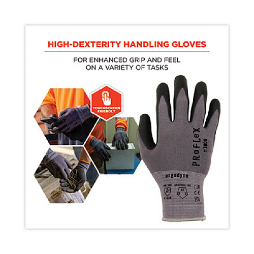 ergodyne ProFlex 7000 Nitrile-Coated Gloves Microfoam Palm, EN388: 4121A, 9" Long, XX-Large, Gray, Pair (10376)