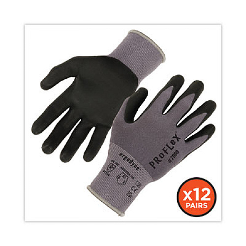 ergodyne ProFlex 7000 Nitrile-Coated Gloves Microfoam Palm, EN388: 4121A, 9" Long, X-Large, Gray, 12 Pairs (10365)