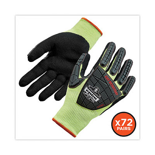 ergodyne ProFlex 7141 ANSI A4 DIR Nitrile-Coated CR Gloves, EN388: 4X42DP, 9" Long, X-Large, Lime, 72 Pairs/Carton (17835)