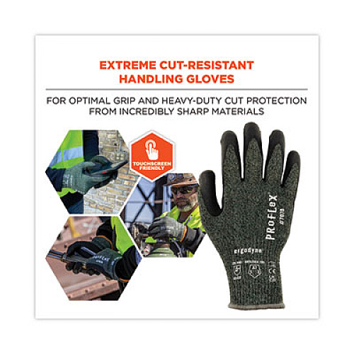 ergodyne ProFlex 7070 ANSI A7 Nitrile Coated CR Gloves, EN388: 4X42F, 9" Long, Small, Green, 12 Pairs (18032)