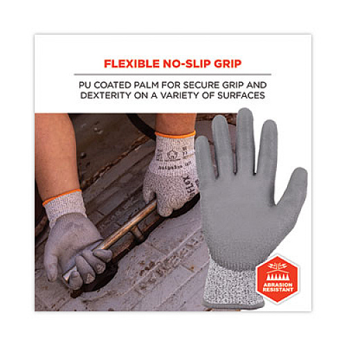 ergodyne ProFlex 7030 ANSI A3 PU Coated CR Gloves, EN388: 4X42C, 9" Long, Large, Gray, 12 Pairs (10454)