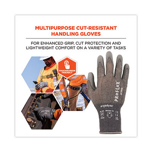ergodyne ProFlex 7044 ANSI A4 PU Coated CR Gloves, EN388: 4X42D, 9" Long, Small, Gray, Pair (10492)