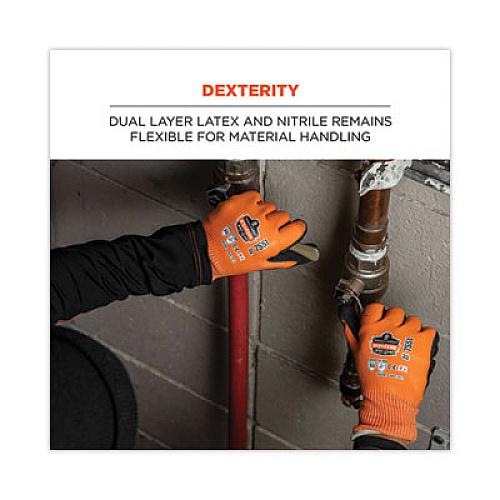 ergodyne ProFlex 7551 ANSI A5 Coated Waterproof CR Gloves, EN388: 4X43E, 10.5" Long, Large, Orange, Pair (17674)