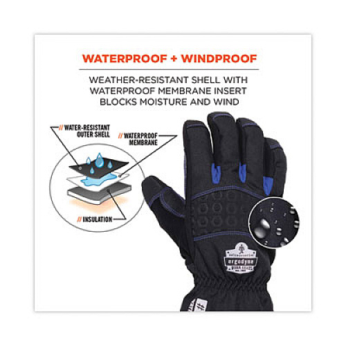 ergodyne ProFlex 819WP Extreme Thermal WP Gloves, EN388: 4222B, 9" Long, Medium, Black, Pair (17613)