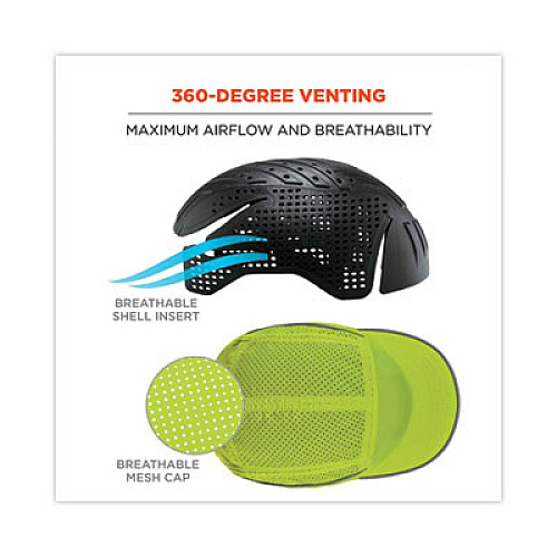 ergodyne Skullerz 8955 Lightweight Bump Cap Hat, Long Brim, Lime (23352)
