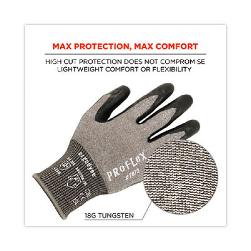 ergodyne ProFlex 7072 ANSI A7 Nitrile-Coated CR Gloves, EN388: 4X44F, 9" Long, Medium, Gray, Pair (10313)