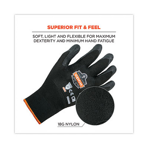 ergodyne ProFlex 7001 Nitrile-Coated Gloves, EN388: 4121X, 9" Long, Large, Black, 144 Pairs/Carton (17854)