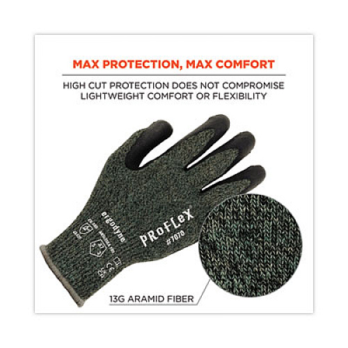 ergodyne ProFlex 7070 ANSI A7 Nitrile Coated CR Gloves, EN388: 4X42F, 9" Long, Small, Green, 12 Pairs (18032)