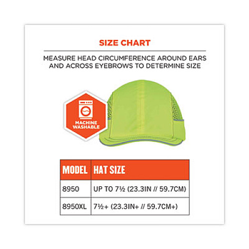 ergodyne Skullerz 8950 Bump Cap Hat, Short Brim, Lime (23333)