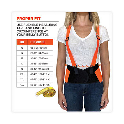 ergodyne ProFlex 100HV Economy Hi-Vis Spandex Back Support Brace, X-Small, 20" to 25" Waist, Black/Orange (11881)