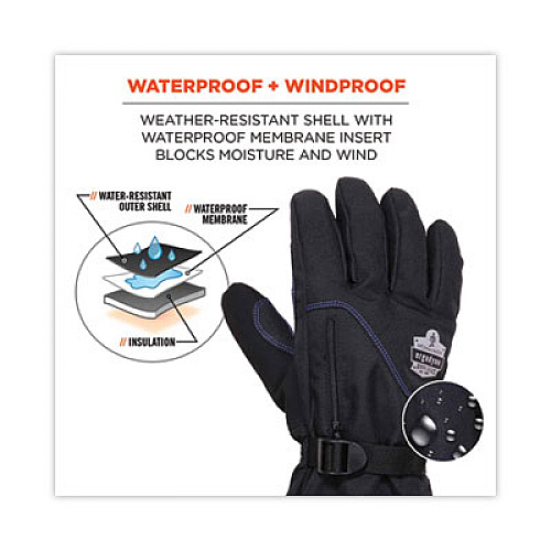 ergodyne ProFlex 825WP Thermal Waterproof Winter Work Gloves, XX-Large, Black, Pair (17606)