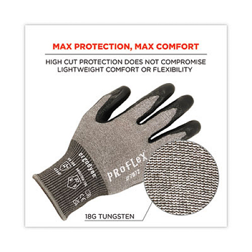 ergodyne ProFlex 7072 ANSI A7 Nitrile-Coated CR Gloves, EN388: 4X44F, 9" Long, Medium, Gray, 12 Pairs (10303)