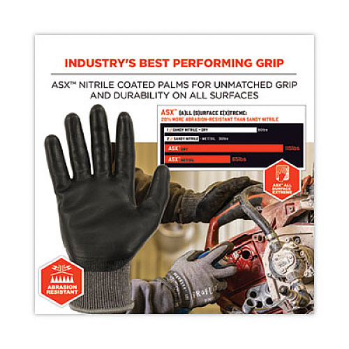 ergodyne ProFlex 7072 ANSI A7 Nitrile-Coated CR Gloves, EN388: 4X44F, 9" Long, X-Large, Gray, 12 Pairs (10305)