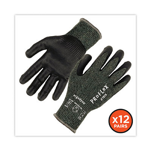 ergodyne ProFlex 7070 ANSI A7 Nitrile Coated CR Gloves, EN388: 4X42F, 9" Long, Small, Green, 12 Pairs (18032)