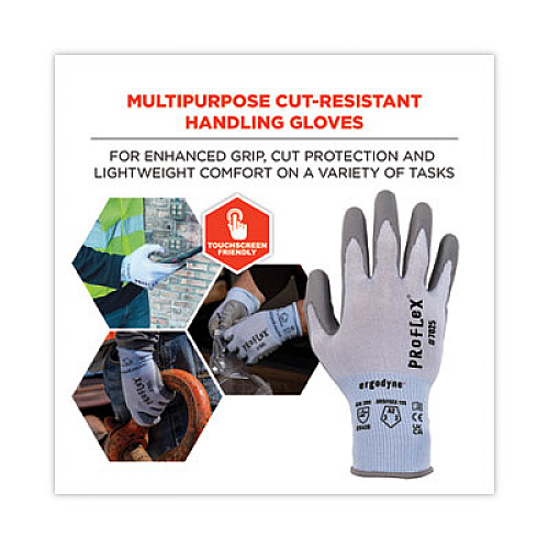 ergodyne ProFlex 7025 ANSI A2 PU Coated CR Gloves, EN388: 2X42B, 9" Long, Medium, Blue, Pair (10433)