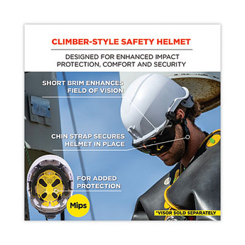 ergodyne Skullerz 8974-MIPS Class E Safety Helmet with MIPS Elevate Ratchet Suspension, White (60254)