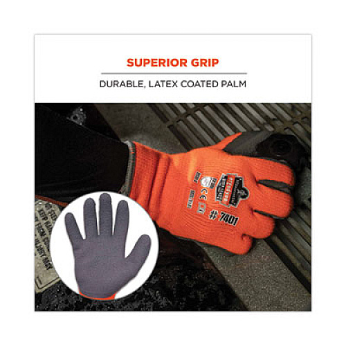 ergodyne ProFlex 7401-CASE Coated Lightweight Winter Gloves, EN388: 2131X, 9" Long, Large, Orange, 144 Pairs/Carton (17894)