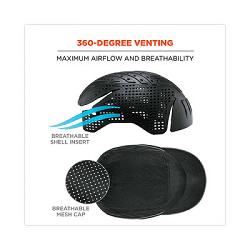 ergodyne Skullerz 8955 Lightweight Bump Cap Hat, Short Brim, Black (23366)