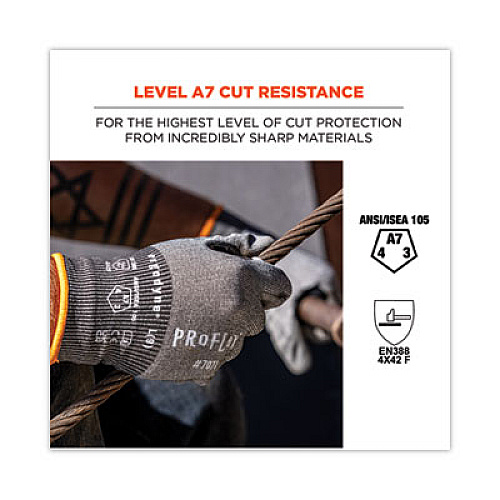 ergodyne ProFlex 7071 ANSI A7 PU Coated CR Gloves, EN388: 4X42F, 9" Long, Large, Gray, Pair (18074)