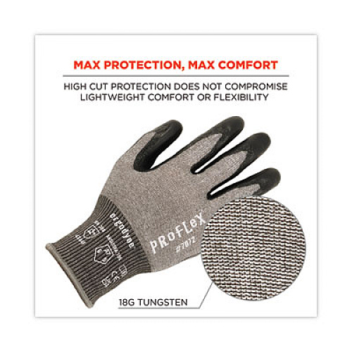 ergodyne ProFlex 7072 ANSI A7 Nitrile-Coated CR Gloves, EN388: 4X44F, 9" Long, X-Large, Gray, Pair (10315)