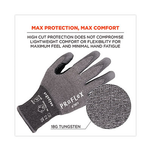 ergodyne ProFlex 7071 ANSI A7 PU Coated CR Gloves, EN388: 4X42F, 9" Long, Small, Gray, Pair (18072)