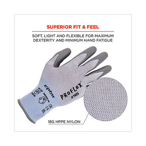 ergodyne ProFlex 7025 ANSI A2 PU Coated CR Gloves, EN388: 2X42B, 9" Long, Large, Blue, Pair (10434)
