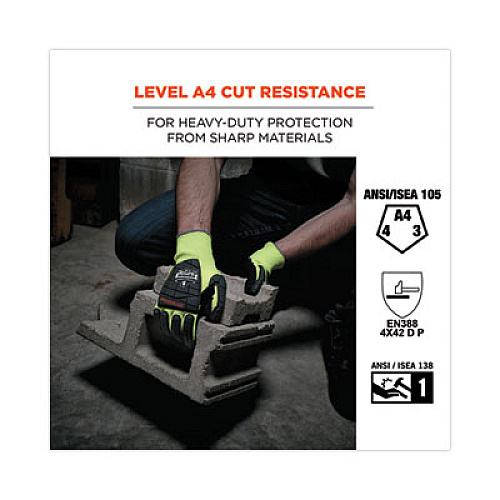 ergodyne ProFlex 7141 ANSI A4 DIR Nitrile-Coated CR Gloves, EN388: 4X42DP, 9" Long, Small, Lime, 72 Pairs/Carton (17832)