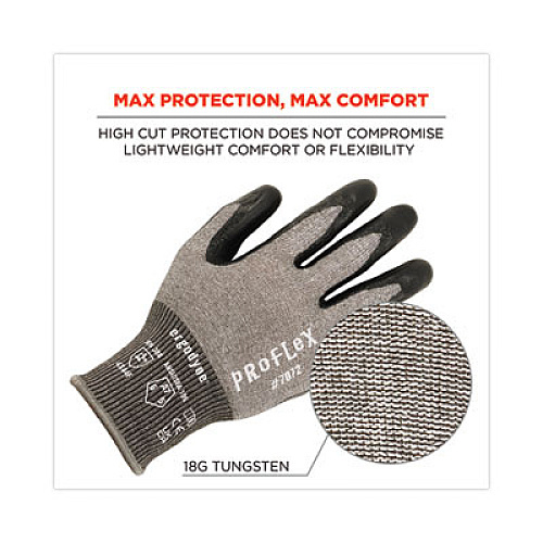 ergodyne ProFlex 7072 ANSI A7 Nitrile-Coated CR Gloves, EN388: 4X44F, 9" Long, Small, Gray, 12 Pairs (10302)