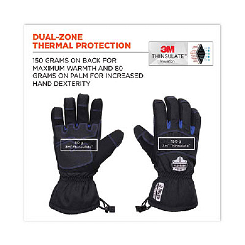 ergodyne ProFlex 819WP Extreme Thermal WP Gloves, EN388: 4222B, 9" Long, Small, Black, Pair (17612)