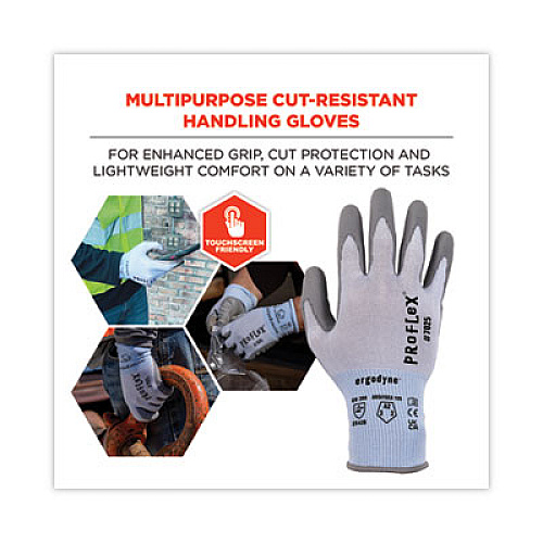 ergodyne ProFlex 7025 ANSI A2 PU Coated CR Gloves, EN388: 2X42B, 9" Long, Small, Blue, Pair (10432)