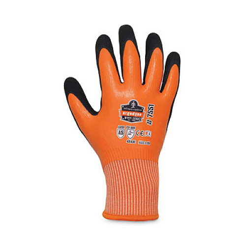 ergodyne ProFlex 7551 ANSI A5 Coated Waterproof CR Gloves, EN388: 4X43E, 10.5" Long, Large, Orange, Pair (17674)