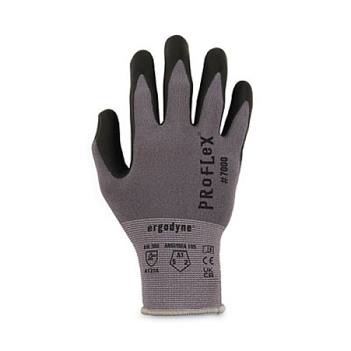 ergodyne ProFlex 7000 Nitrile-Coated Gloves Microfoam Palm, EN388: 4121A, 9" Long, Medium, Gray, 12 Pairs (10363)