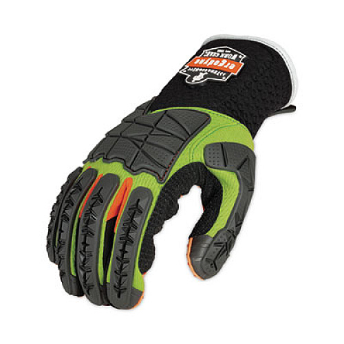 ergodyne ProFlex 925F(x) Standard Dorsal Impact-Reducing Gloves, EN388: 4121XP, Large, Black/Lime, Pair (17904)