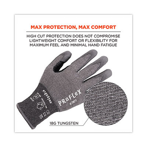 ergodyne ProFlex 7071 ANSI A7 PU Coated CR Gloves, EN388: 4X42F, 9" Long, XX-Large, Gray, Pair (18076)