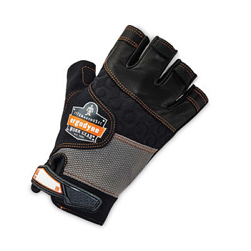 ergodyne ProFlex 901 Half-Finger Leather Impact Gloves, EN388: 3122X, X-Large, Black, Pair (17785)